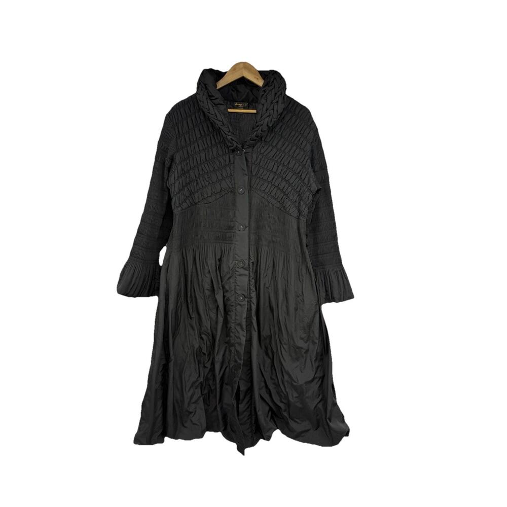 Jenny T Black Bubble Hem Coat with Ruffle Detail Collar Goth Punk Lagenlook 1XL